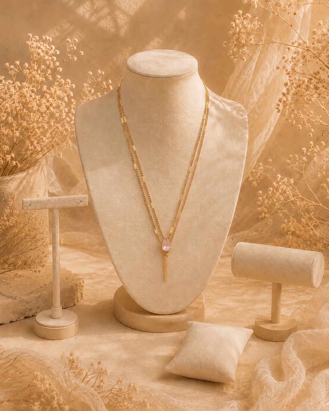 Collier Éclat – Double chaîne dorée & pierre goutte