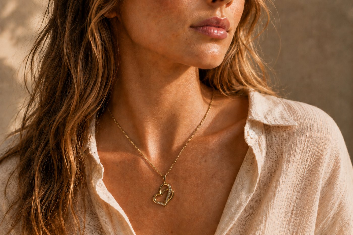 Collier Cœurs Liés – Pendentif double cœur doré & éclats lumineux